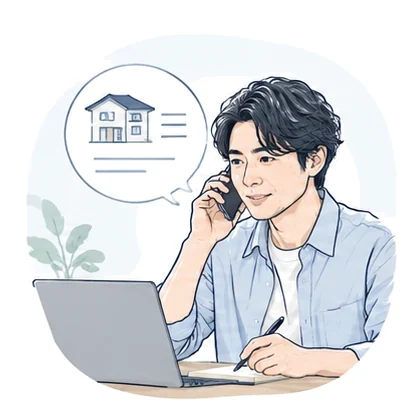 電話を受けながら内容を整理する男性スタッフ