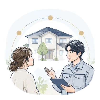 住宅を前に、生活者と事業者が話している